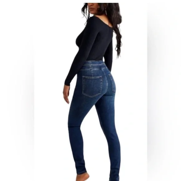 Free People We The Free Sz 32 blue High Rise Lace Up Jeans Lovers Knot - Picture 5 of 7